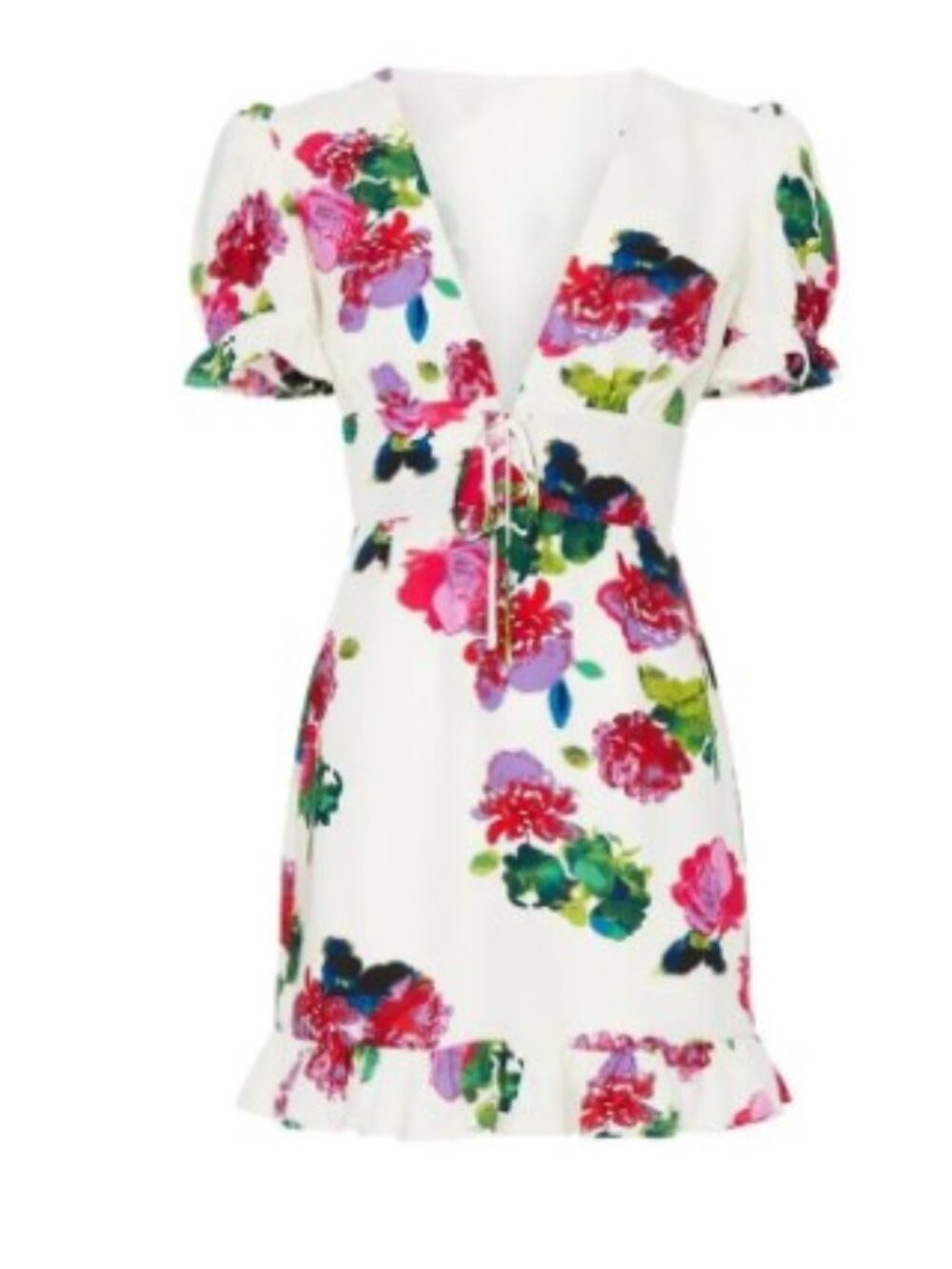 Ashley Park Floral Mini Dress with Ruffle Trim and Puffy Princess Sleeves